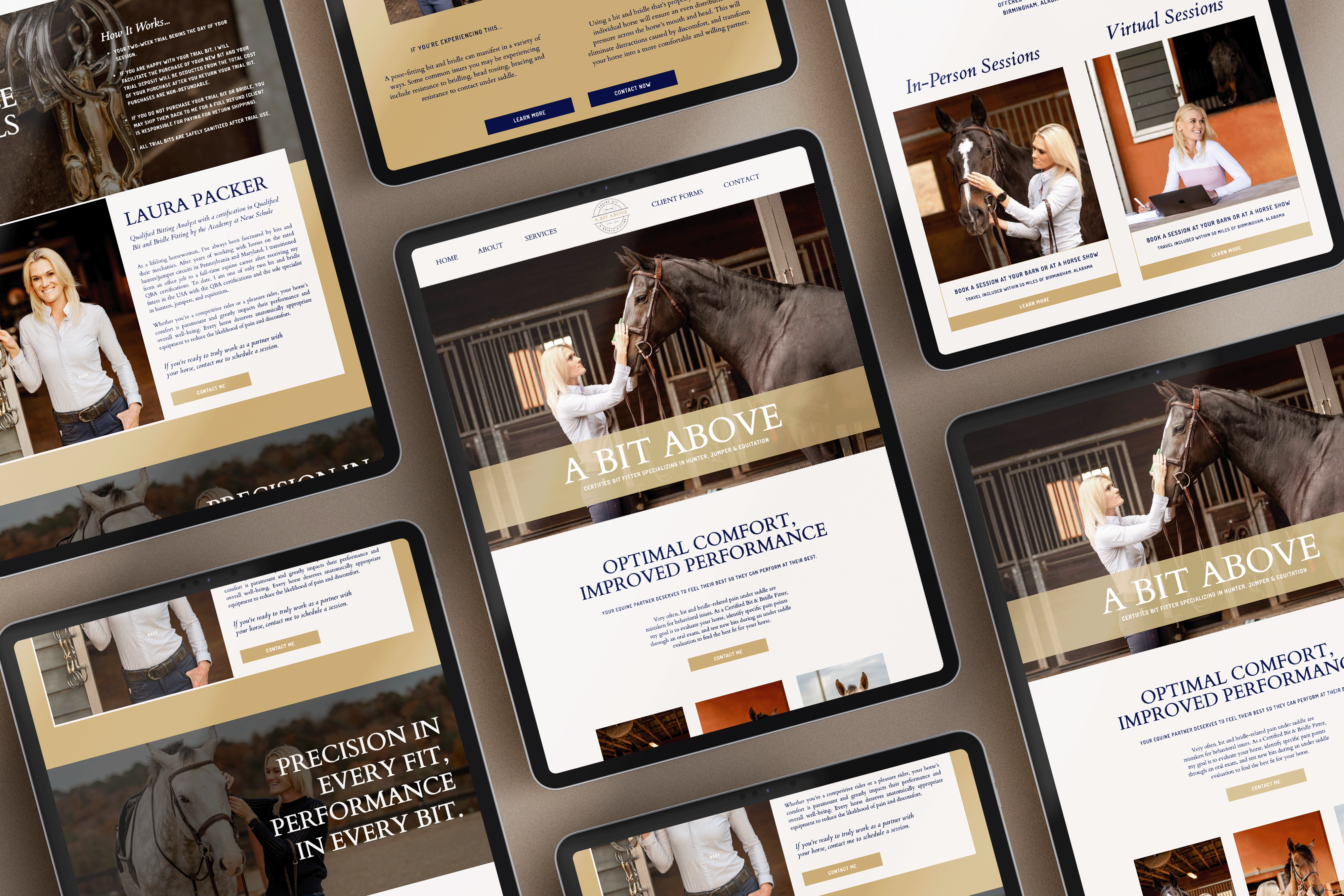 Mockups of the website design for A Bit Above Equine in iPad format